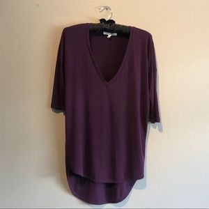 3/4 Sleeve Purple Hi-Lo V-Neck London Tee